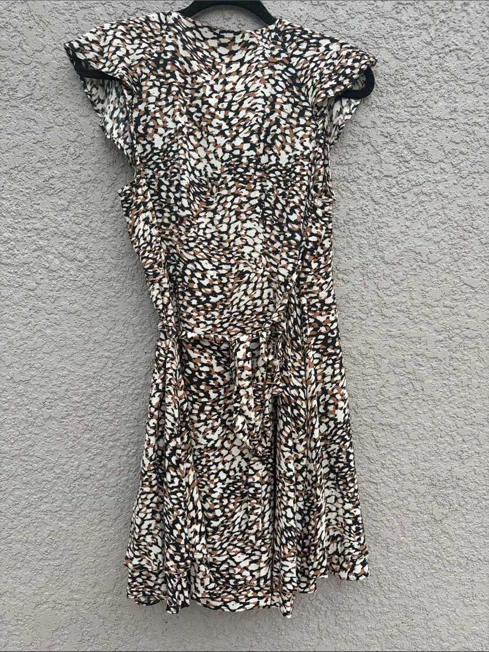 Free People Brown & Cream Printed Midi Wrap Dress